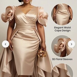 Luxurious Satin High-Low Dress with Floral Sleeves